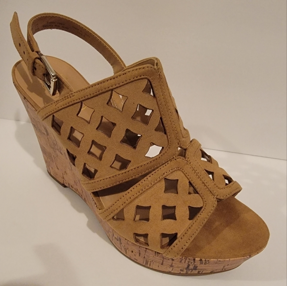 FRANCO SARTO cork wedge laser cut sandals.
